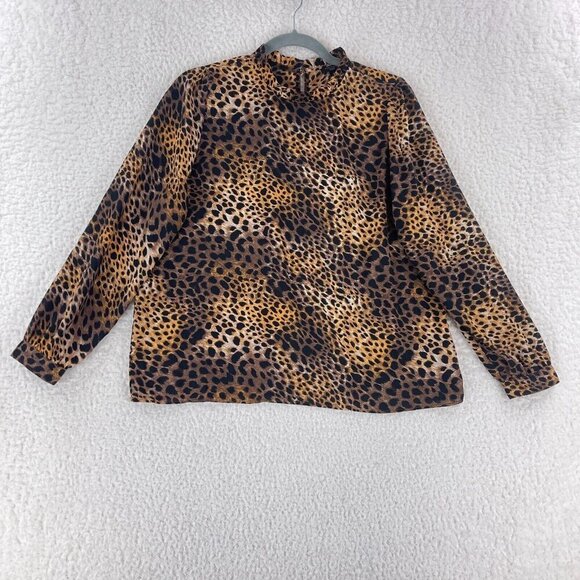 Ann Taylor Factory Tops - Ann Taylor Factory Brown Animal Print Shirt Womens Long Sleeve High Neck Size MP